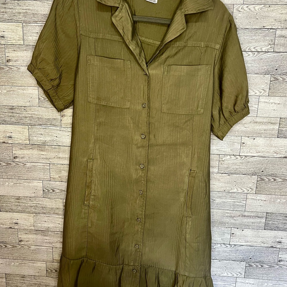 Dex Plus Olive Green Button Front Dress Belted w/Pockets - Size 1X - Picture 4 of 13